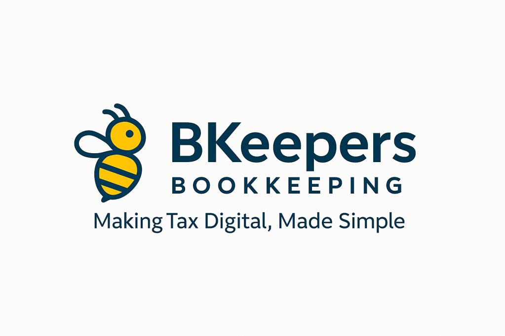 Logo of BKeepers Bookkeeping featuring a stylized bee and the tagline 'Making Tax Digital, Made Simple'.