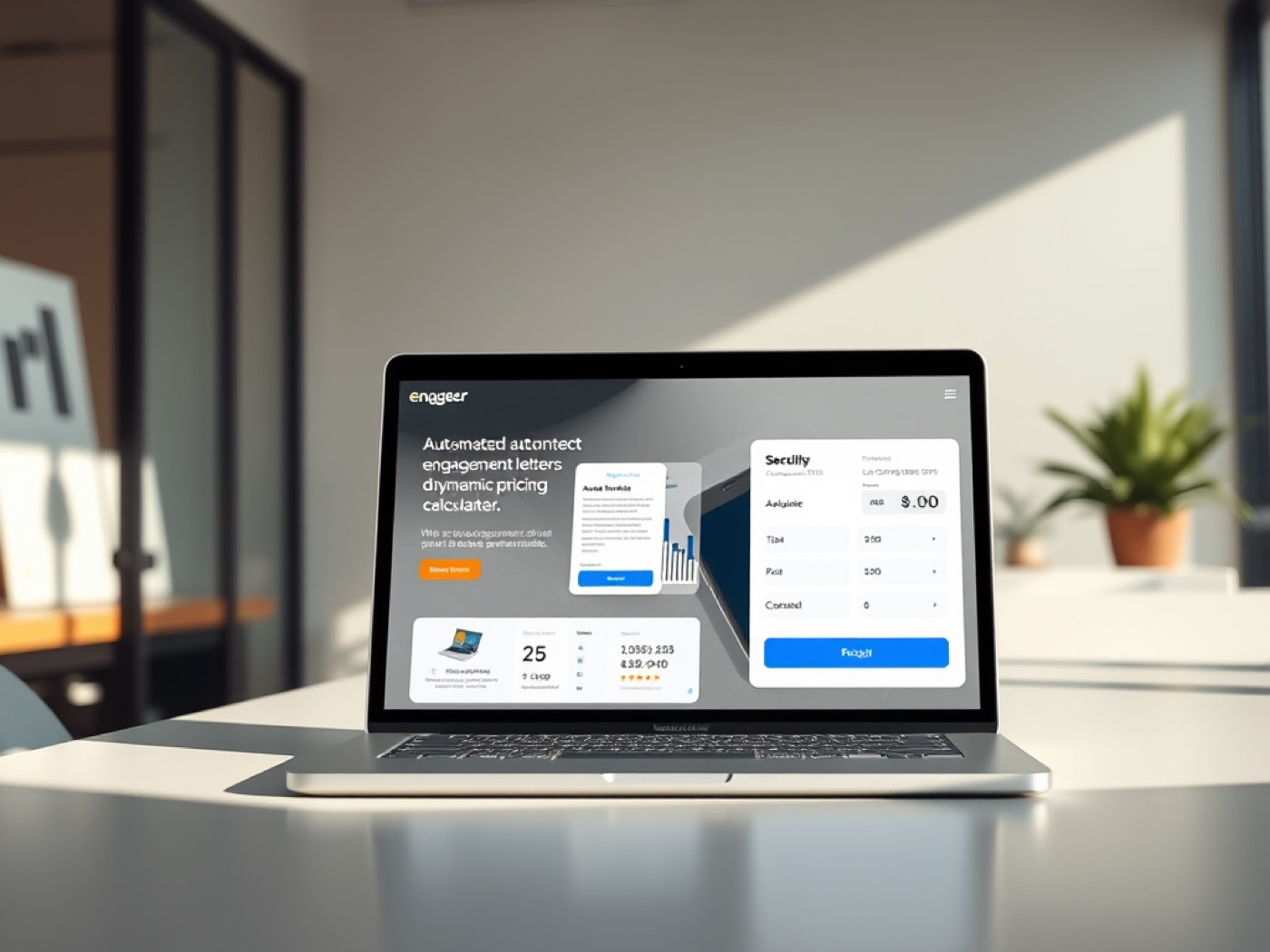 Digital accounting workspace with laptop and client records