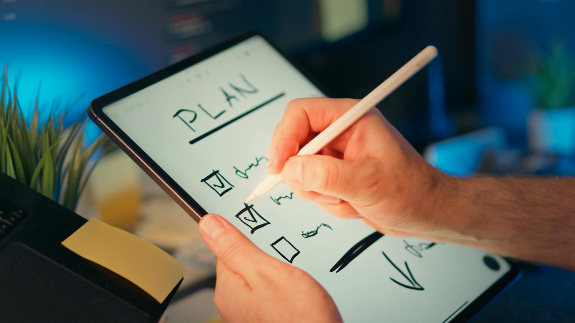 Planning a digital checklist on a tablet